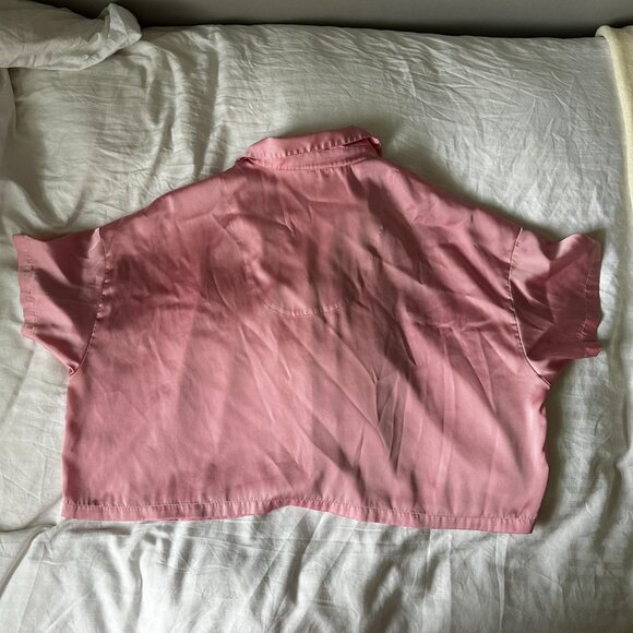 PJ SET - La Vie en Rose Satin Crop Button-Down Shirt and Satin Shorts Candy Pink - Picture 6 of 11